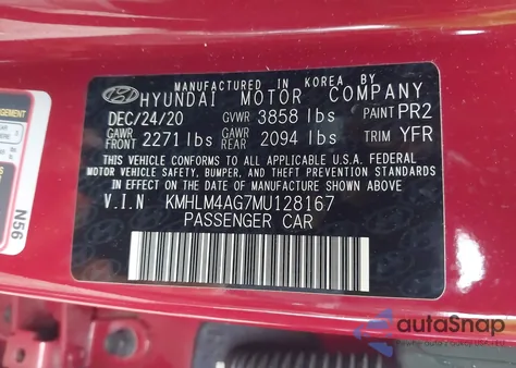 2021 Hyundai Elantra Sel z USA, uszkodzony, nr VIN KMHLM4AG7MU128167